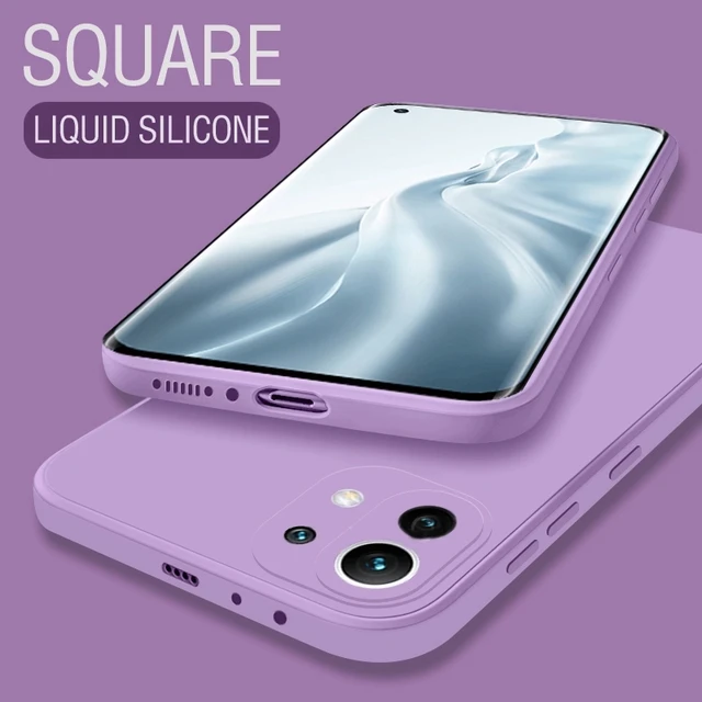 Luxury Original Square Soft Liquid Silicone Phone Case For Samsung Galaxy S21 Ultra S20 FE S10 Plus S9 S8 Note 20 10 9 8 Cover Grass purple