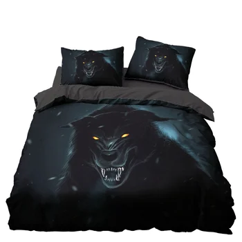 

Horror Wolf Animal Bedding Set Bedroom Decor Doona Quilt Cover Hypoallergenic Black Background 1PC Duvet Cover with Pillowcase