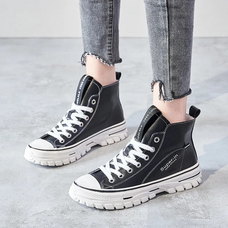 

Hight-top Genuine Leather White Shoes Women's 2019 New Style Autumn Flat Women's Shoes Korean-style Versatile Thick Bottomed WOM