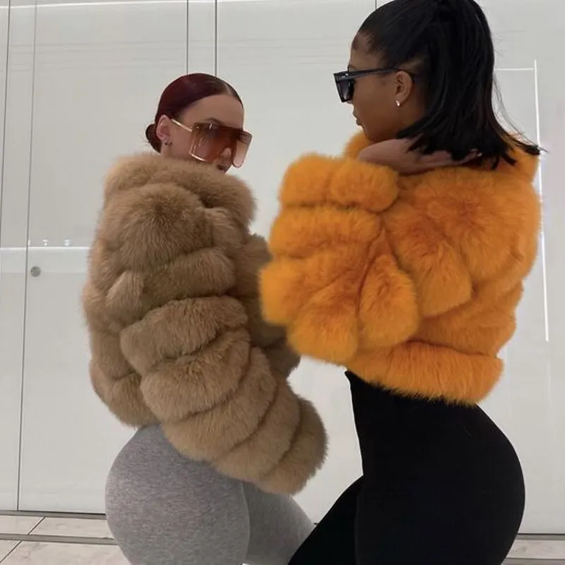 FURSARCAR 2021 New Fashion Natural Real Fur Coat Women Full Pelt Genuine Fox Fur Short Jacket Winter Thick Real Fur Overcoats