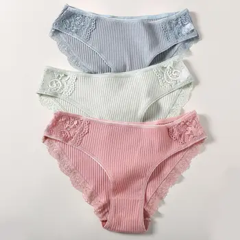 

3PCS/Set Women's Cotton Panties Comfortable Underwear Lace Briefs For Woman Sexy Low-RiseUnderpants Intimates thongs