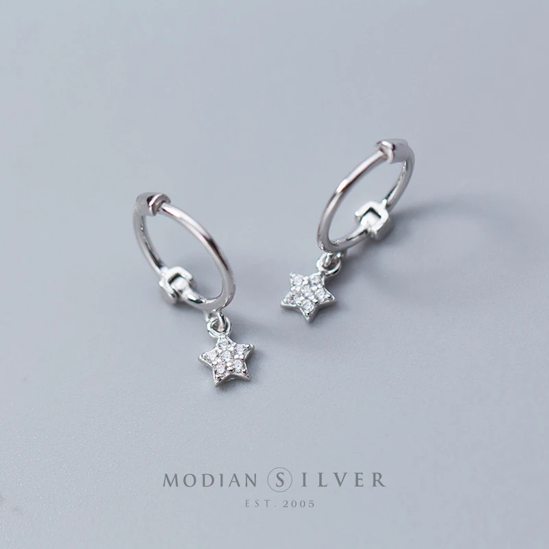 

Modian 100% Real 925 Sterling Silver Round Stars Clear CZ Stud Earrings For Women Rose Gold Color Silver Fashion Charm Jewelry