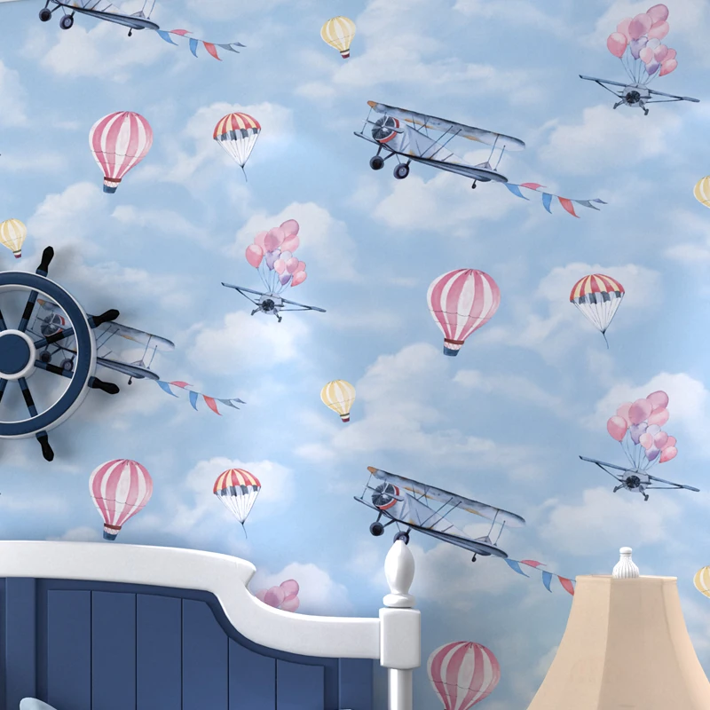 Room Kids Modern Wallpapers Home Decor Cartoon Plane Balloon Wall Paper For Children Living Room Bedroom Decoration Behang