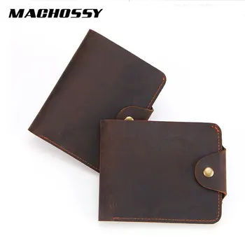 

New Crazy Horse Genuine Leather Men Wallets Quality Male Small Card Holder Vintage Wallets Real Skin Hasp Purse Simple Style