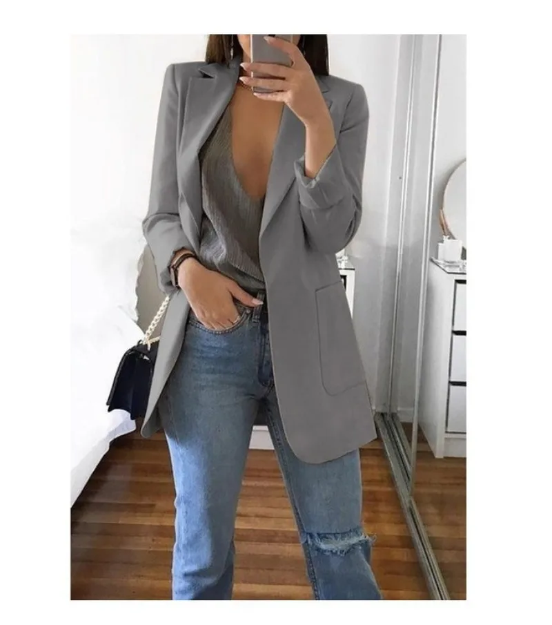 Fashion Slim Blazers Women Autumn New Suit Jacket Female Work Office Lady Suit Pocket Business Notched Blazer Coat Plus Size-85