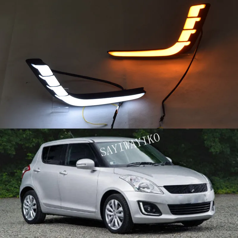 

Автомобильные светодиодные дневные ходовые огни, 2 шт., для Suzuki Swift 2014, 2015, 2016, с желтым поворотным сигналом, противотуманные фары