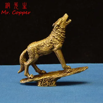 

Classical Pure Copper Wolf Figurines Miniatures Office Desk Animal Ornament Tea Pet Classical Handmade Bronze Vintage Home Decor