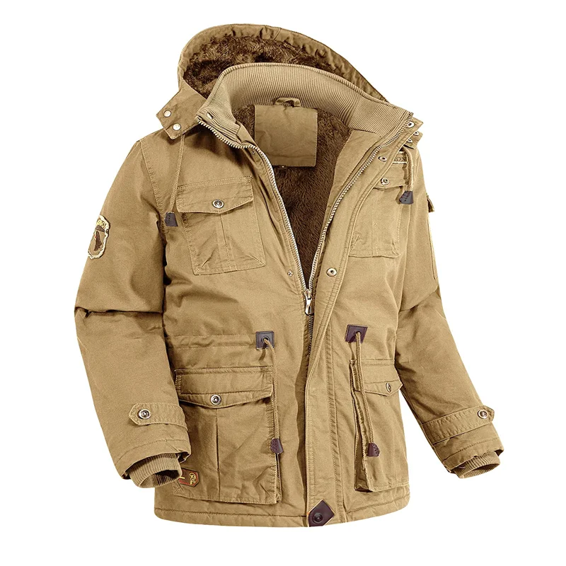 Lonya Giacca Invernale Uomo Militare Casual Cotone Calda Giacca In Pile Da Uomo Cargo Multitasche Giubbotto Classico Antivento Jacket Invernali Con Cappuccio, Grigio Scuro, M - 5