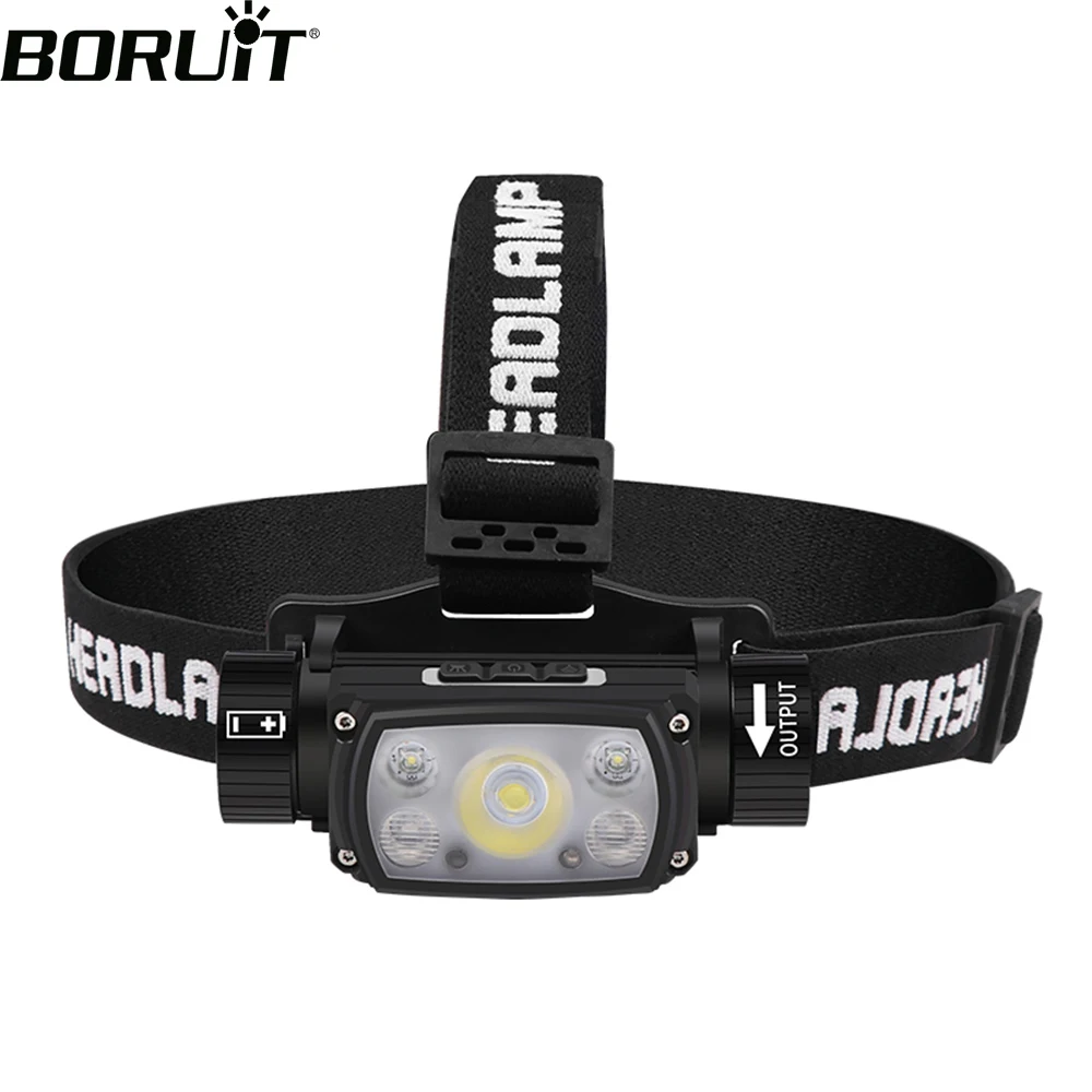 

BORUiT LED Headlamp 6-Mode Motion Sensor Headlight Type-C Rechargeable Waterproof Power Bank Head Torch Camping Fishing