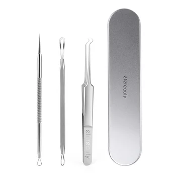 

ETEREAUTY 3pcs Blackhead Remover Pimple Comedone Extractor Tool Acne Removal Kit for Blemish / Whitehead Popping with Metal Case