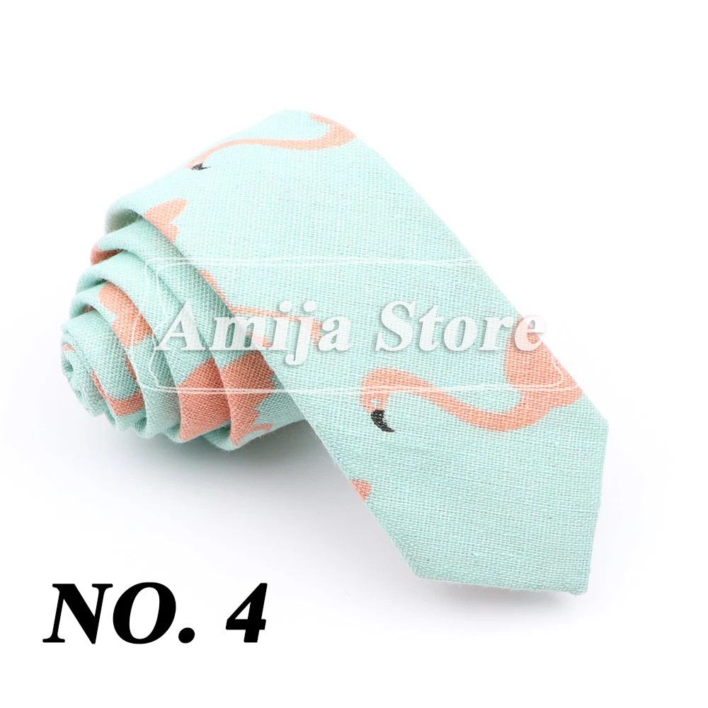 High Quality Cute Linen Cartoon Tie For Men Cat Polar Bear Watermelon Waves Printed Funny Gift Animal Narrow Striped Slim Cravat