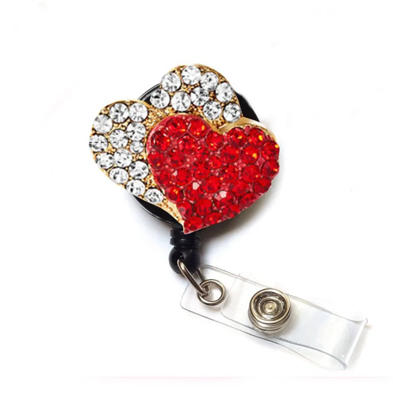 

50pcs/lot free shipping Hot selling rhinestone crystal Princess pink crown Retractable ID Badge Holder/reel