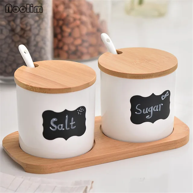 Ceramics Dot Sugar Salt Pepper Storage Jar Seasoning Pot with Lid And Spoon
