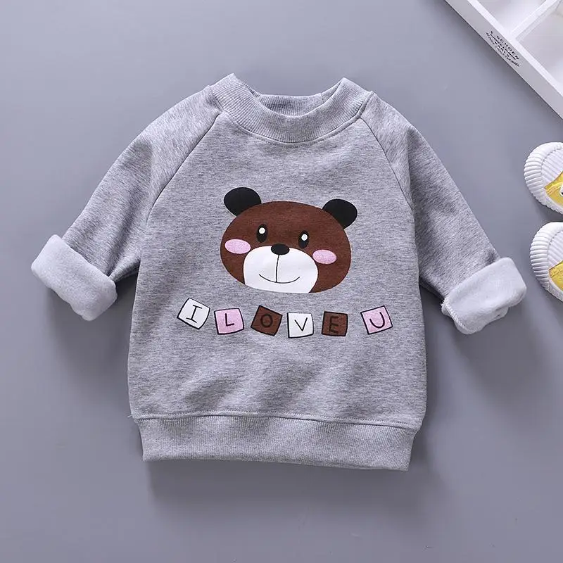 Детский свитер на возраст от 1 до 7 лет, новая зимняя бархатная одежда Теплый пуловер с рисунком для девочек осенние Топы для мальчиков, Детская верхняя одежда - Цвет: grey
