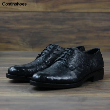 

Handmade Custom-made South Africa Ostrich Leather Sole Goodyear Round Toe Derby Lace-up Goodyear Sewing Shoes Genuine Leather