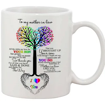 

Ceramic Coffee Mug - To My Mother in Law Tree Heart Rainbow Sweet Sayings Birthday, Mother's Day, Christmas, Anniversary, gift