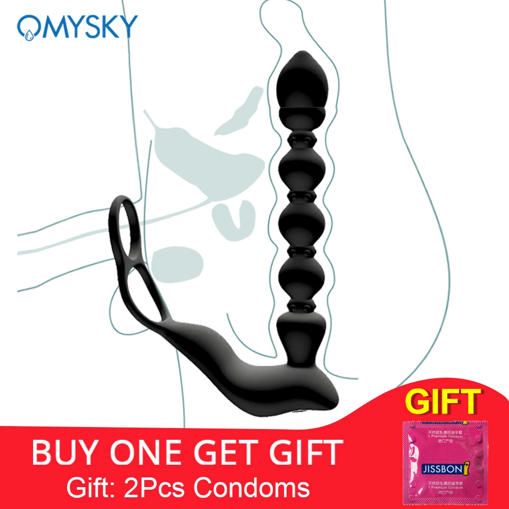 OMYSKY Male Prostate Massage Vibrator Penis Vibrator Ring Anal Plug Stimulator Butt Plug Delay Ejaculation Ring Toy For Men