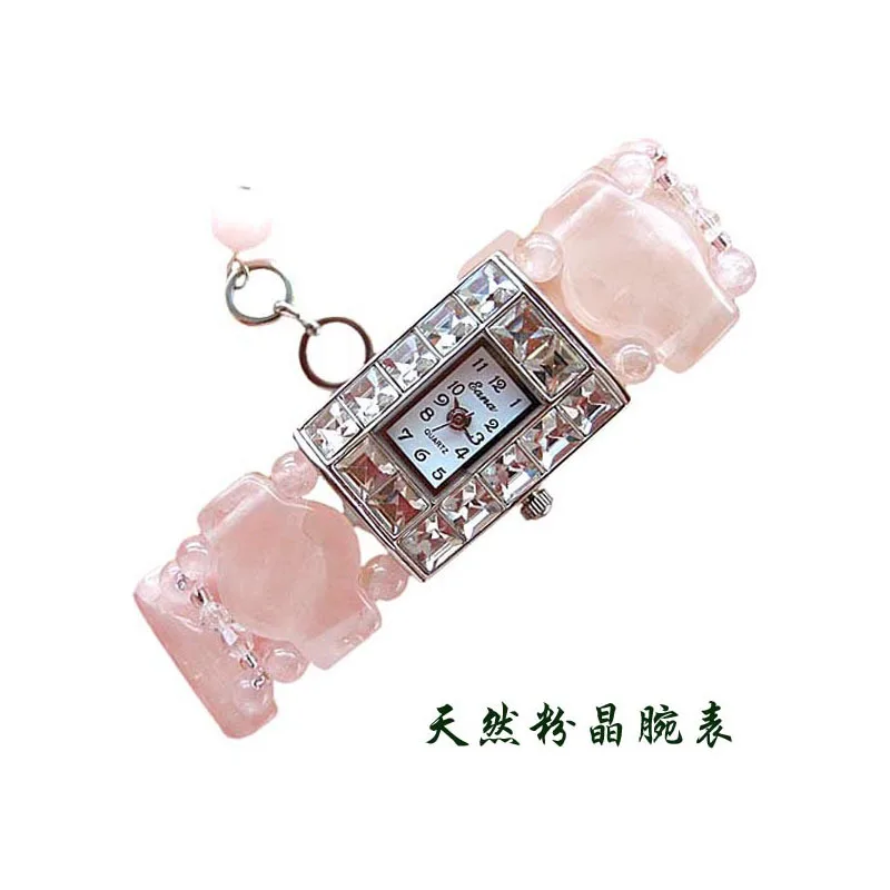 

EANA Brand Watch WOMEN'S Watch Square Diamond Set Natural Crystal Pink Crystal Bracelet Watch Waterproof