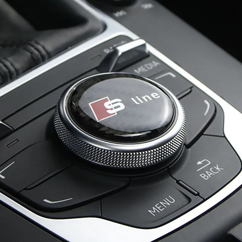 

1pcs Car Central Control Multimedia Knob Button Interior Mouldings Carbon Fiber Decor Sticker Fits for Audi A3 A4 8V