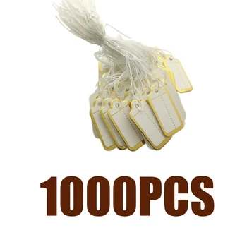 

1000 Pcs Rectangle Paper White Marking Tags Price Display Tags Labels with Hanging Strings for Gift Jewelry Clothing, 25x15mm