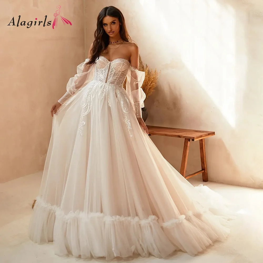 

Boho Wedding Dress Elegant beach wedding dress Long Bridal Gown Tiered Lace up back Elegant robe mariage vestidos de novia