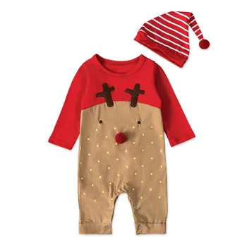 

Baby Girl Boys Christmas Rompers Long Sleeve Baby Jumpsuits Newborn One-Pieces Jumpsuit Playsuit Hat Outfit Clothes Set