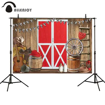 

Allenjoy background for photography studio door barn vintage wooden western cowboy hat banner baby backdrop photophone photocall