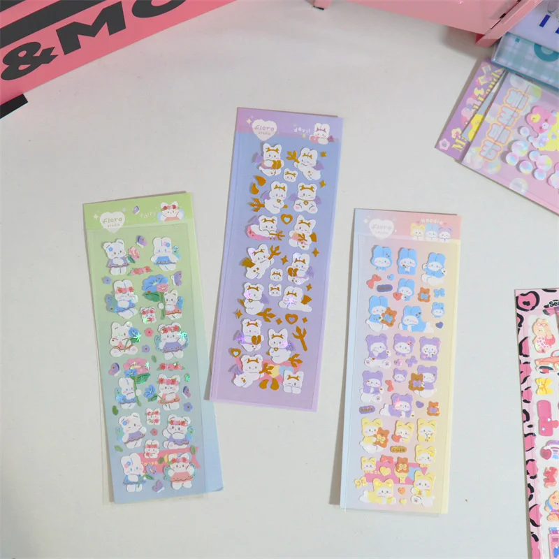 1Pc Kawaii Bear Rabbit Stickers Scrapbooking Decorative Ribbon Cute Sticker Korean DIY Diary Album Stick Label School Stationery