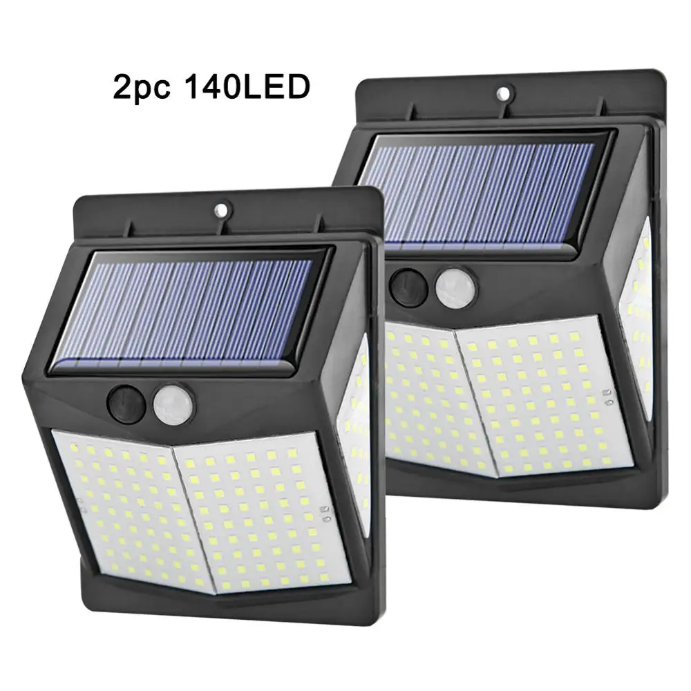 Трёхсторонний 108/140LED открытый солнечный светильник PIR датчик движения настенный светильник водонепроницаемый энергосберегающий садовый светильник - Испускаемый цвет: 2pc 140LED