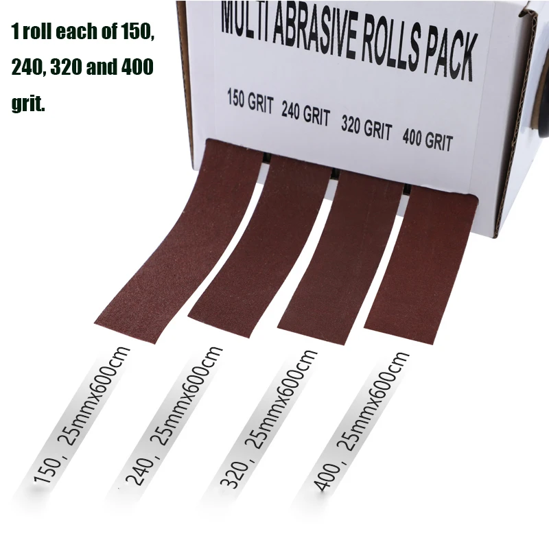 4pcs 25mm*6m Sanding Belt Drawable Emery Cloth Sanding Paper Grinding Belts Soft Sandpaper Roll for Wood Turners, Automotive 4pcs 25mm*6m Sanding Belt Drawable Emery Cloth Sanding Paper Grinding Belts Soft Sandpaper Roll for Wood Turners, Automotive