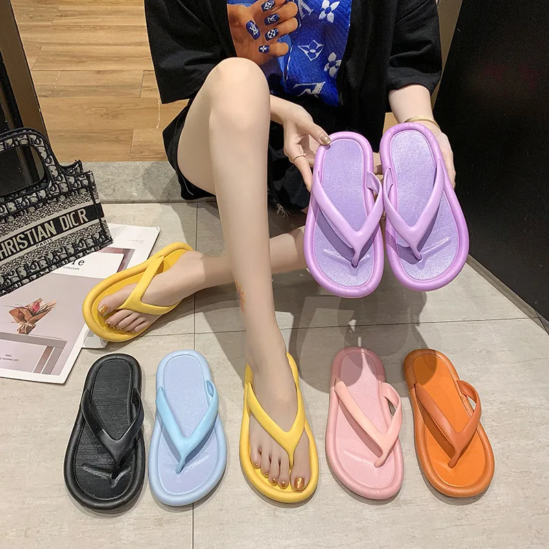 

2020 summer PVC pure color contracted design is cool procrastinate herringbone indoor soft bottom flat non-slip shoes