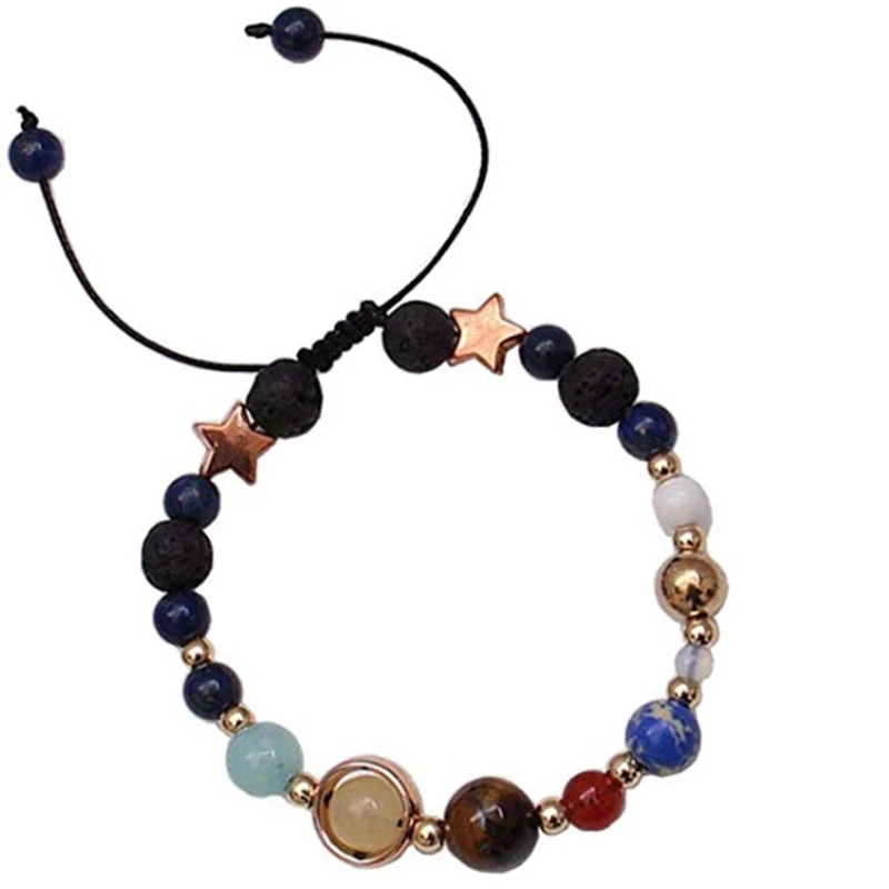

The Eight Planets Guardian Star Handmade Solar System Bracelet Universe Galaxy Natural Stone Beads Bracelet for Women and Man