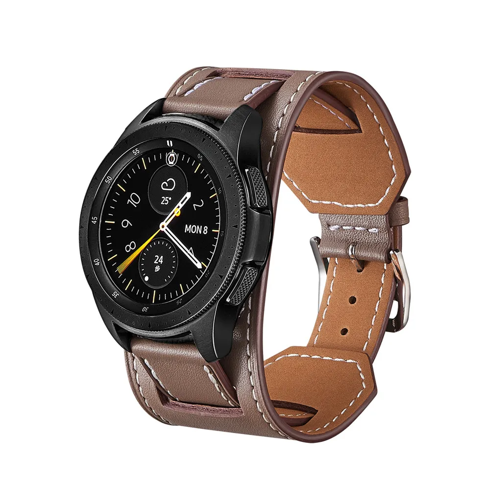 Крест зерна натуральная кожа ремешок для samsung gear S2/Galaxy Watch 42 мм/Active 2 40 мм 44 мм универсальный браслет 20 мм ремешок - Цвет ремешка: Coffee