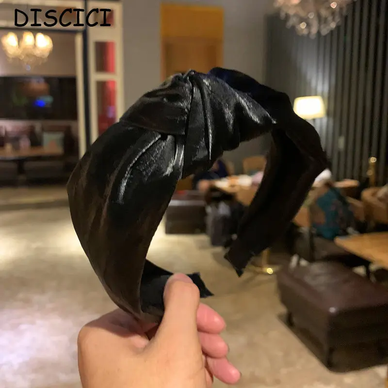 

DISCICI 2020 New Winter PU Leather Knotting Hair Accessories Band Women's Fashion Leather Wide Brim Headband Hairband WSH1233