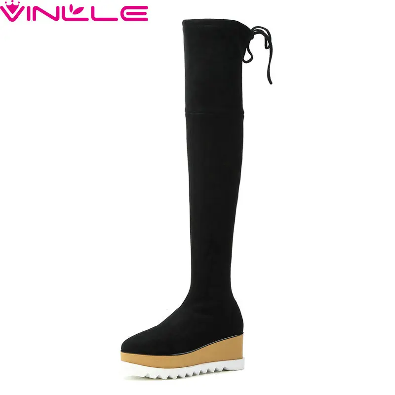 

VINLLE 2019 Fashion Women Knee High Boots Genuine Leather Pointed Toe Zipper Solid Simple Fashion Sport All Match Size 34-39
