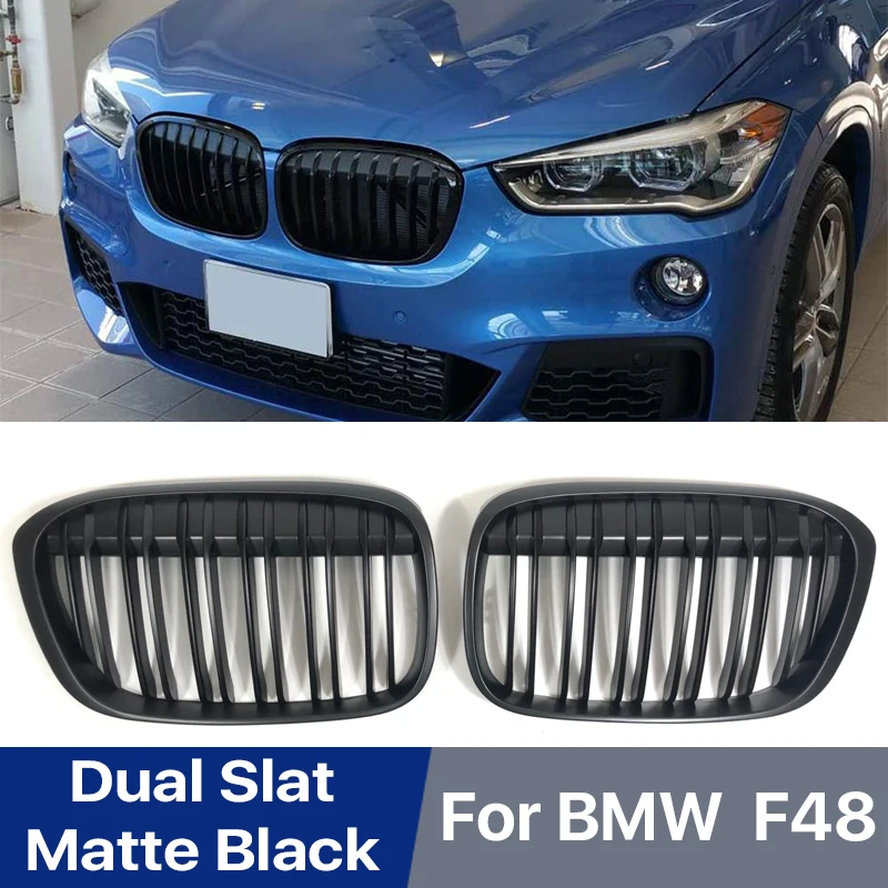 

Front Bumper Kindey Grill For BMW X1 F48 F49 2016-2019 XDrive Racing Double Slat Matte Black Car Styling Accessories Grille