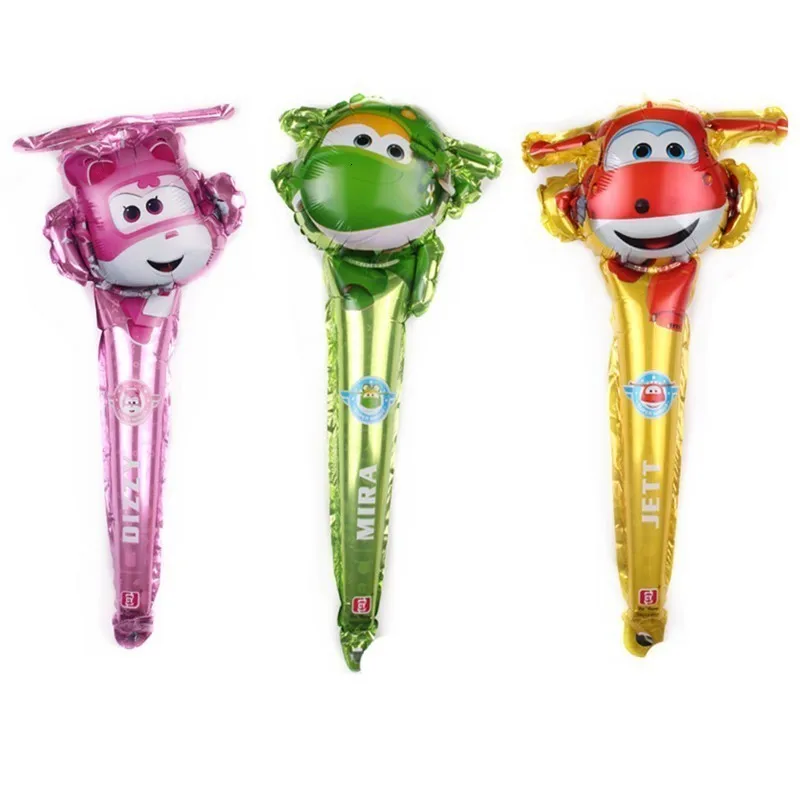 

1pc Babyshower Super Wings Balloons Stick Birthday Party Decorations Kids Gender Reveal Foil Globos Kid's Party Gift delivered