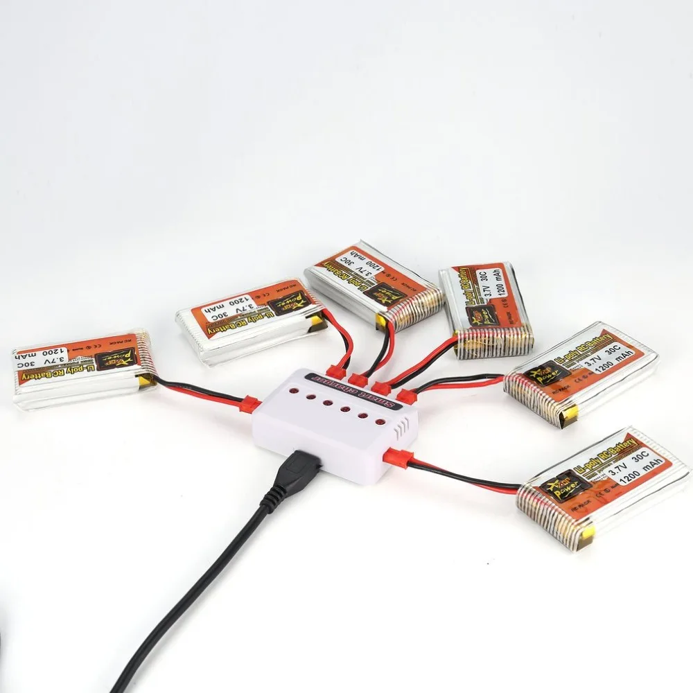 

6Pcs ZOP Power 3.7V 750mAh 1200mAH 30C JST Plug Lipo Battery Rechargeable with 6 in 1 Battery USB Charger for RC Racing Drone