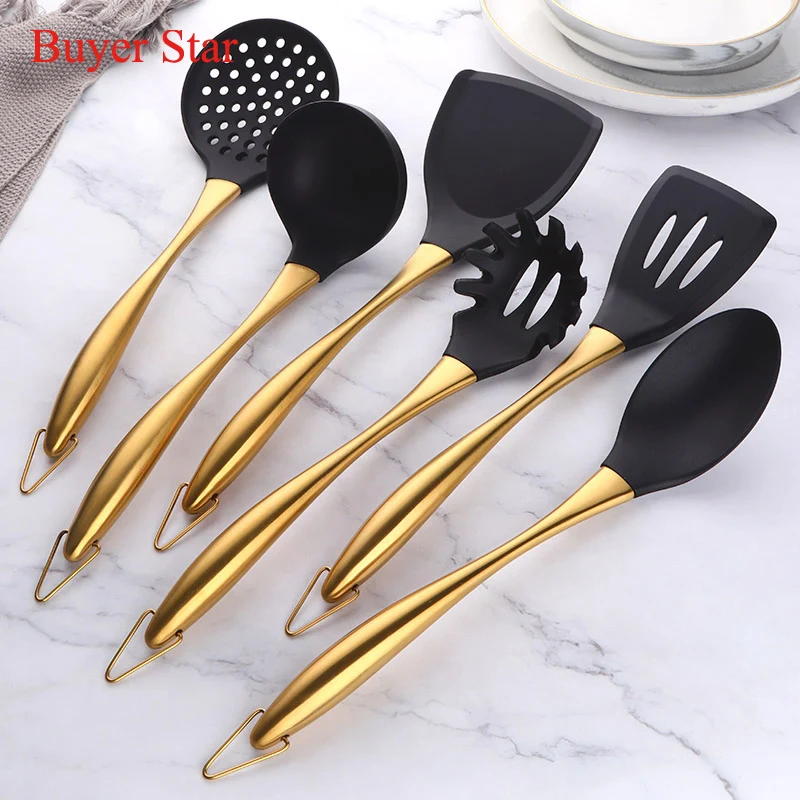 1pc/6pc/7pc Silicone Kitchenware Cooking Utensils Set Non-stick Cookware Spatula Shovel Stainless Steel Handle
