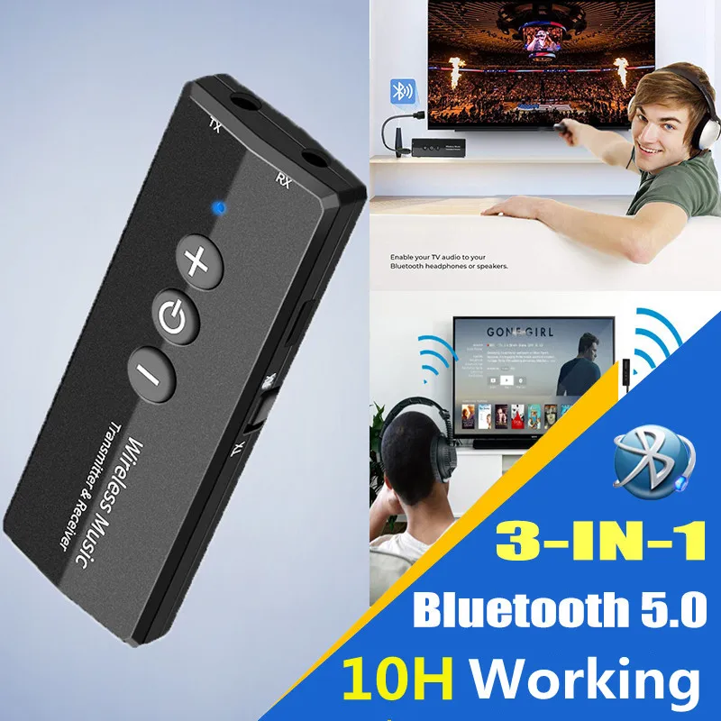 Bluetooth аудио приемник передатчик V5.0 Беспроводной аудио EDR 3,5 мм Jack Aux 3 в 1 адаптер для дома ТВ наушников ПК автомобиля