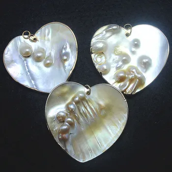 

1PC nature shell pendant mother of pearl pendants size 55mm heart shape with loose pearl from orignal items goo selling items