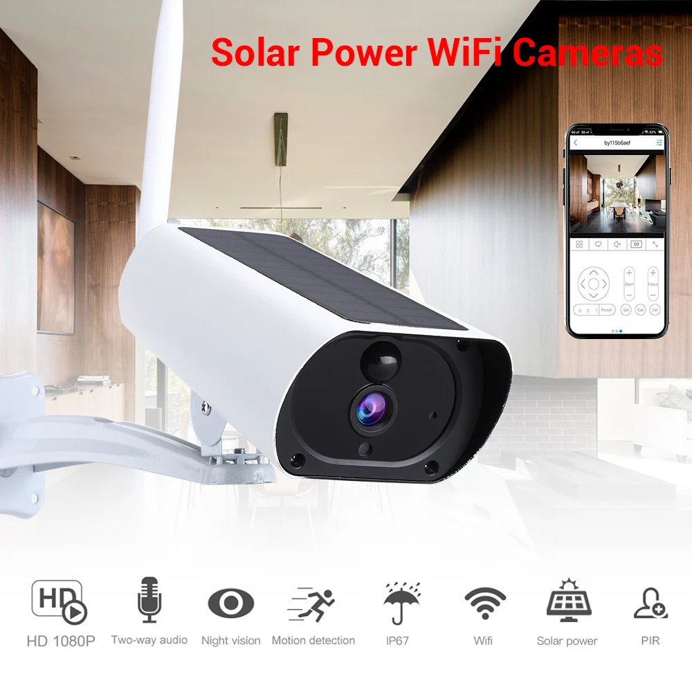 

WIFI Wireless Solar Powered Surveillance IP Camera 1080P 2MP Waterproof Night Vision Intercom Indoor Outdoor CCTV Security Cam