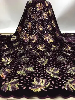 

Purple Gold Fashion Velvet Lace Fabric High Qualty African French Lace Fabric Embroidery Nigerian Party Dress For African Lace