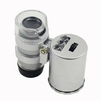 

Mini Pocket Microscope Portable Microscope 60x Magnifier Jeweler Loupes Glass Lens LED Light Money Detect Violet Light