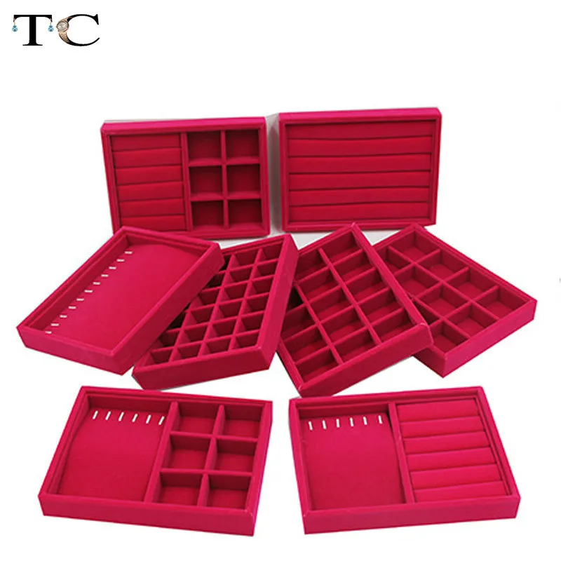 

Handmade DIY Jewelry Box 9 Options Drawer Storage Organizer Soft RoseRed Velvet Jewellery Earring Necklace Pendant Bracelet Tray