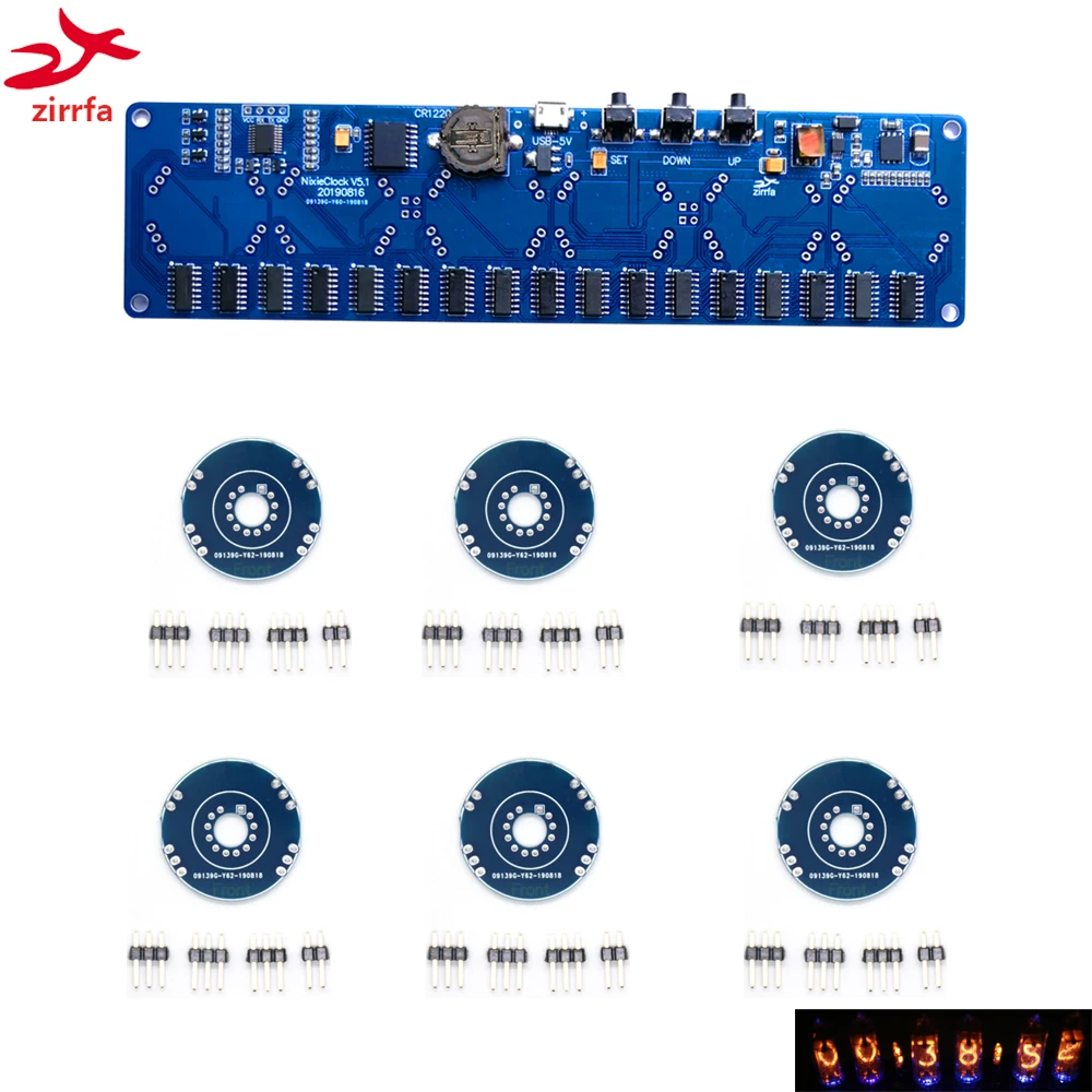 

zirrfa 5V Electronic DIY kit in8 in8-2 in12 in14 in16 in17 Nixie Tube digital LED clock gift circuit board kit PCBA, No tubes
