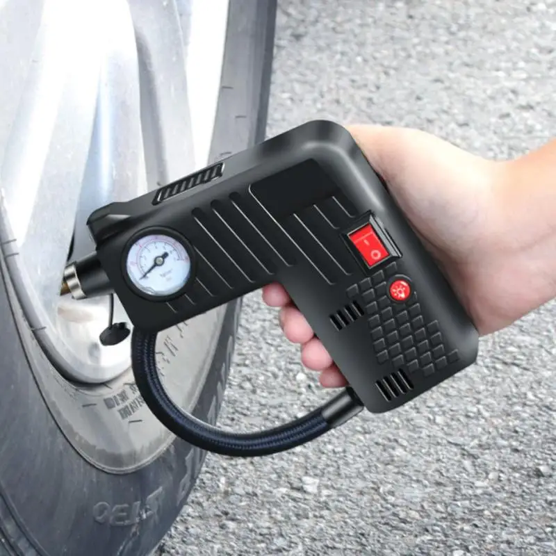 

DC 12V Electric Portable Air Compressor Pump Small Tire Inflator 100 PSI Tyre Pressure Monitor for Car Motor Bicycle Automobiles
