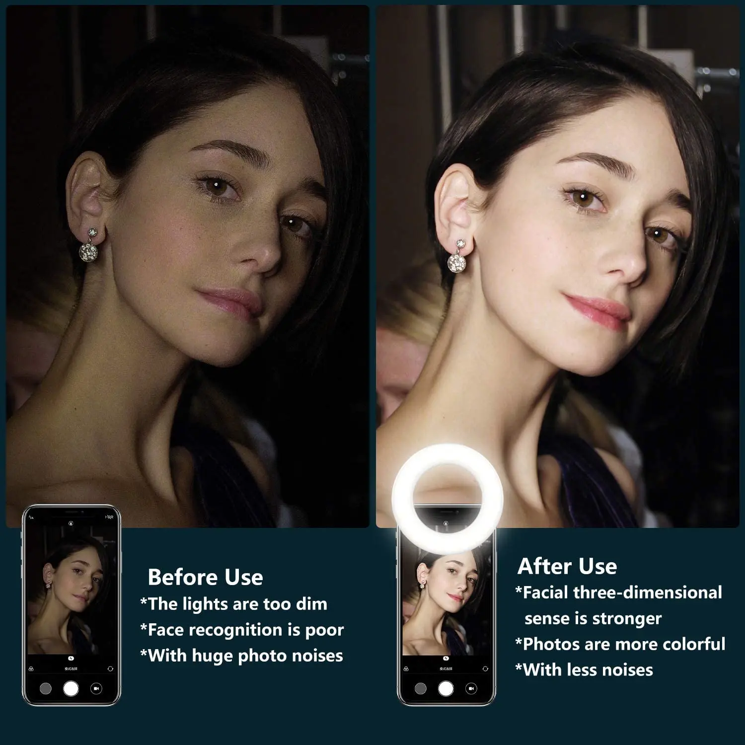 Selfie Ring Light Fill Light Rechargeable 3 Modes with Clip Video Conference Lamp for Phone/Laptop/Tablet/Make up