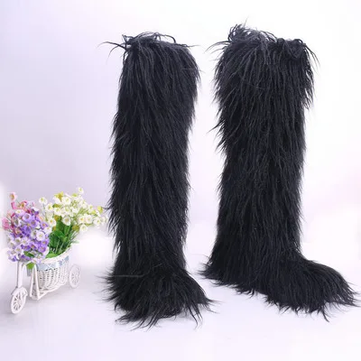 SWONCO Snow Boots Shoes Women Faux Fox Fur Shoes Winter Warm Over The Knee Hight Style For Women New Female Fashion Boots