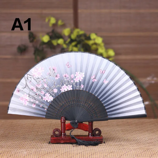 Шелковый женский веер китайский японский стиль складной веер предмет интерьера, украшение - Цвет: 01